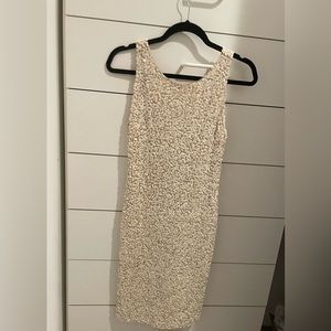Alice + Olivia cream fitted sequence dress.